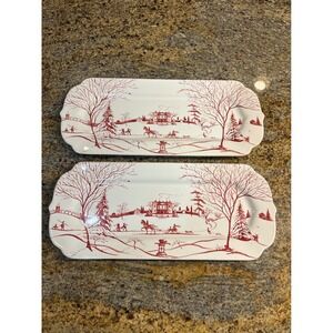 2 Juliska Country Estate Winter Main House Ruby Red Tray Platters 15 Inch
